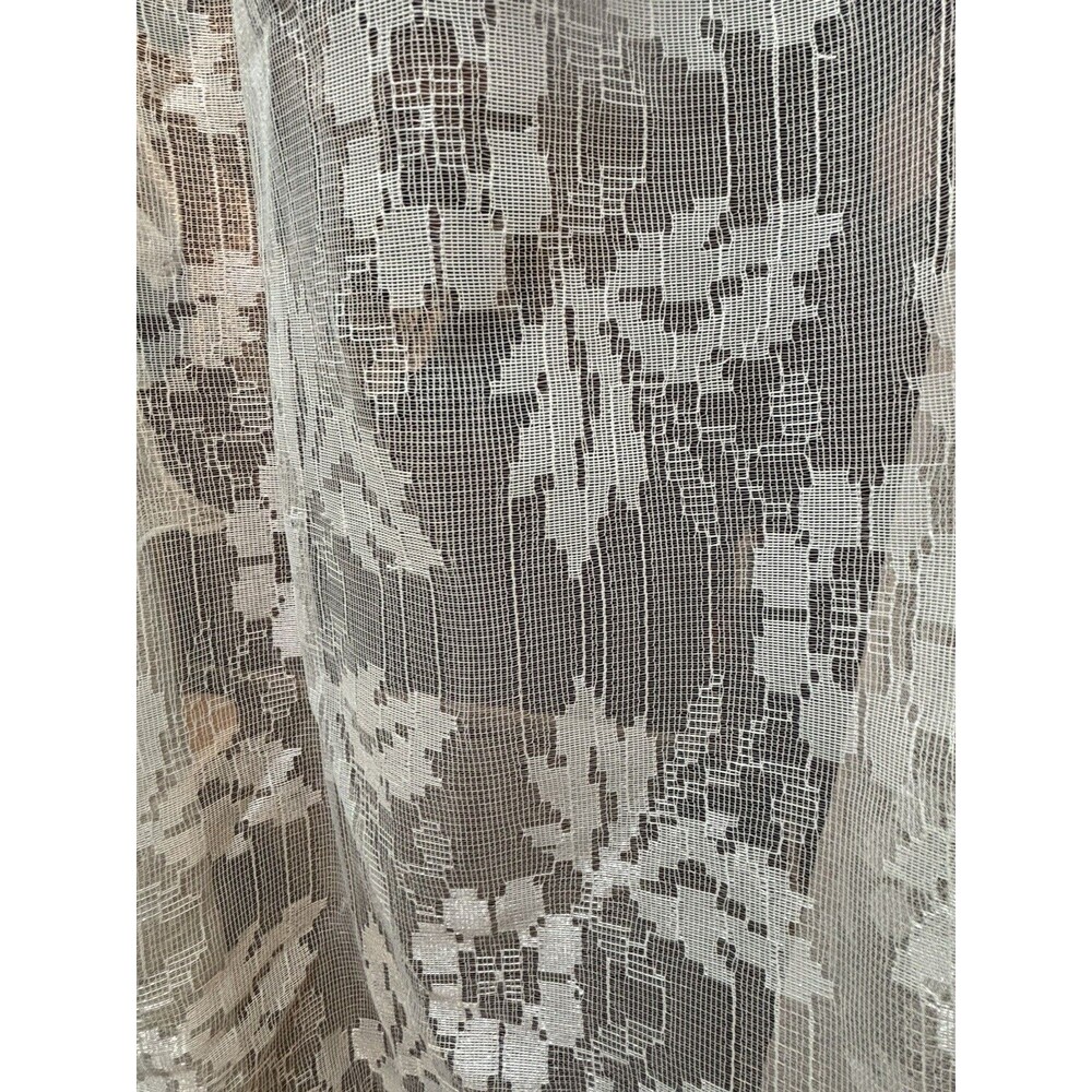 Vtg Ivory Floral Lace Curtain Ruffled Edges Attached Valance 58x84 Cottage Core - Picture 4 of 16